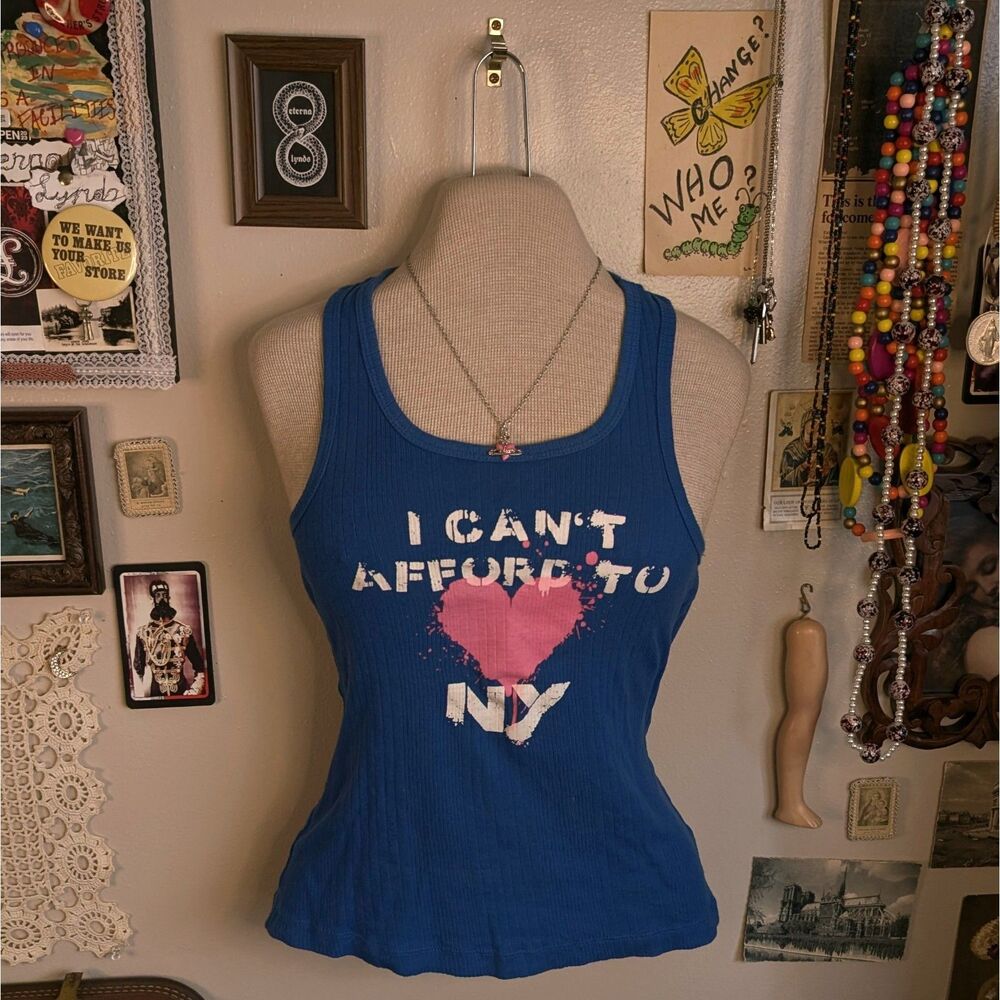New York Heart Graphic Tank Top Women's Medium/Large Blue